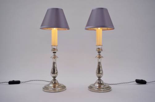 Antique candlestick lamps Christofle silver plate, 1905, French